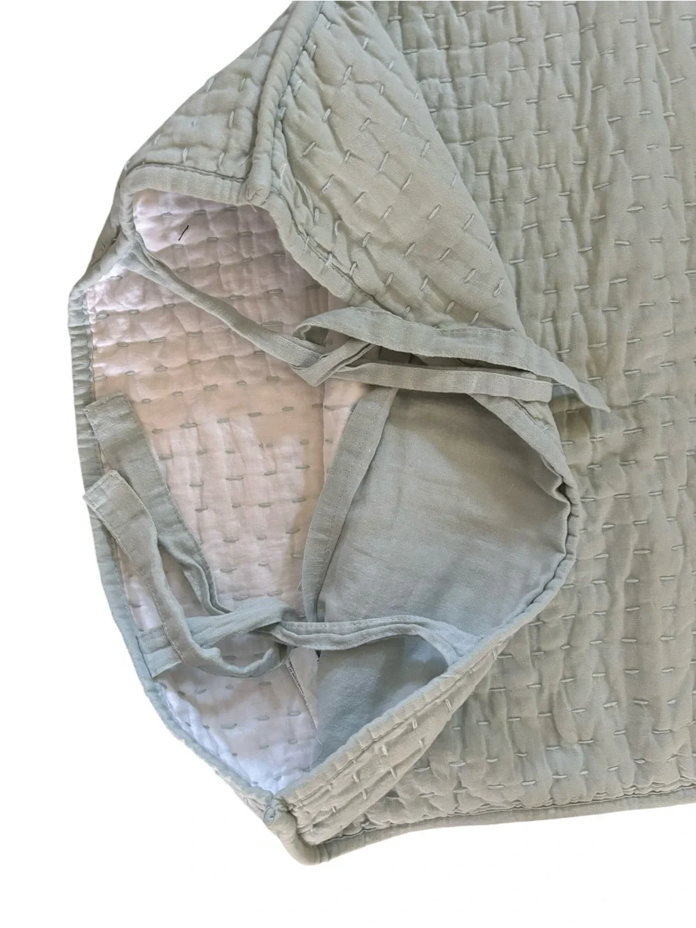 Pottery Barn Pick~Stitch Quilted Standard Sham Set Signature Tie Closure Linen